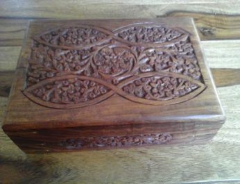 Wooden box with brass corners