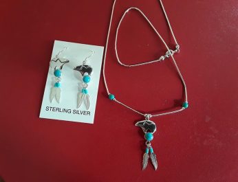 Silver Zuni Bear with Turquoise and Feathers 3