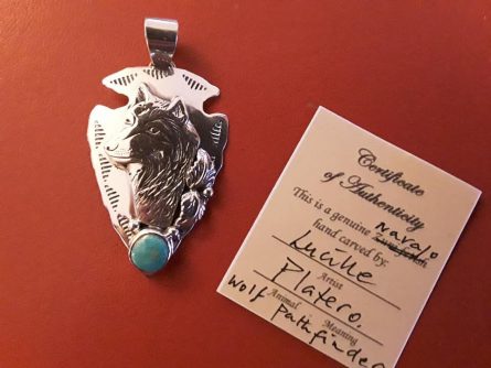 Silver Wolf Head in arrow with Turquoise ball Pendant