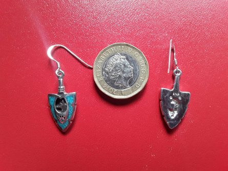 Wolf inset in arrow earrings 2